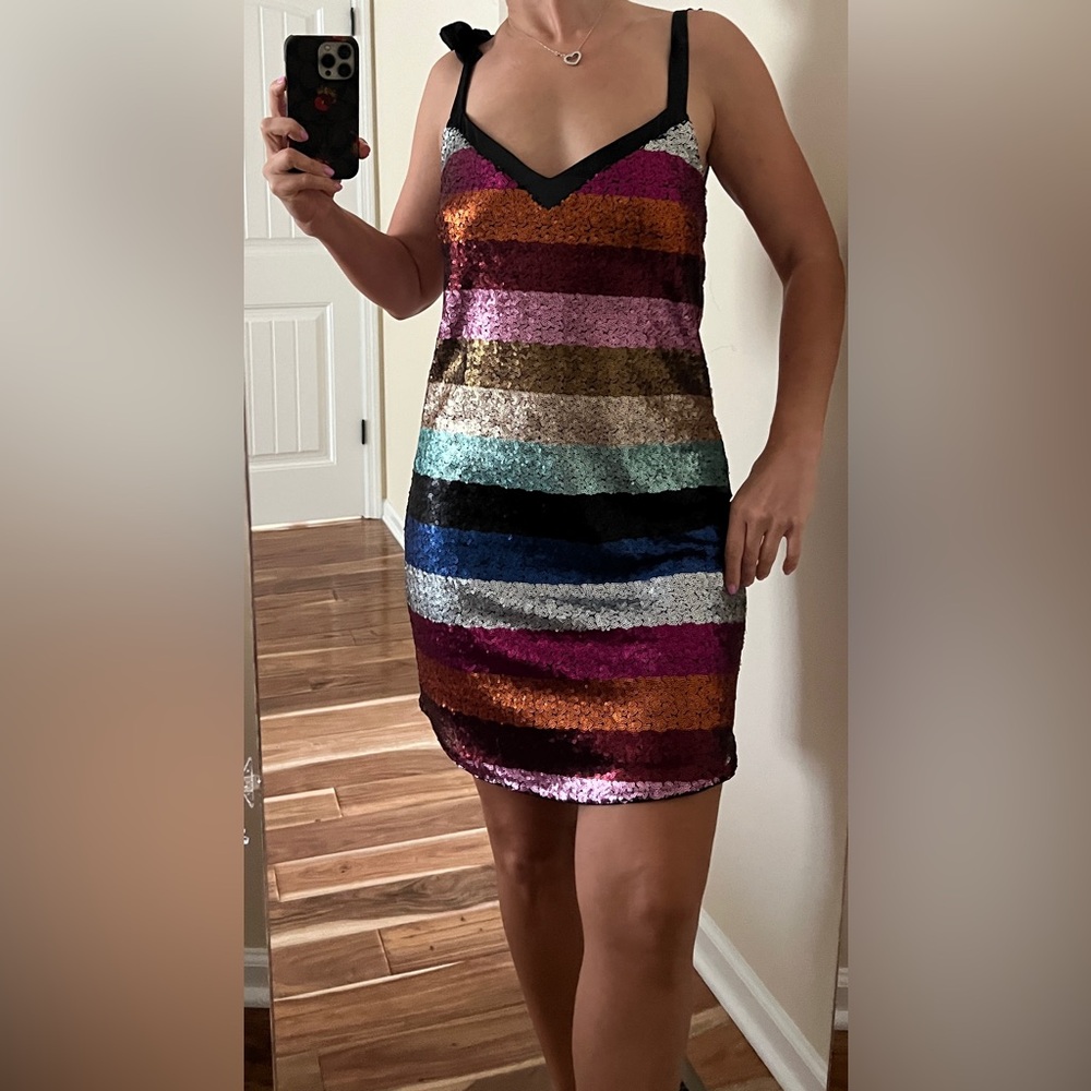 Gianni Bini Ombre Sequin Square Neck Sleeveless Mini Dress L size